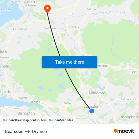 Bearsden to Drymen map