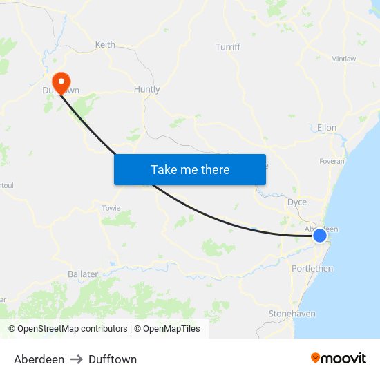 Aberdeen to Dufftown map