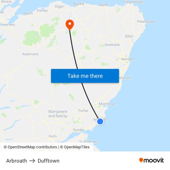 Arbroath to Dufftown map