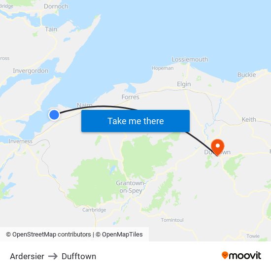 Ardersier to Dufftown map