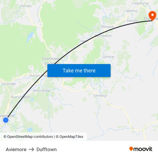 Aviemore to Dufftown map