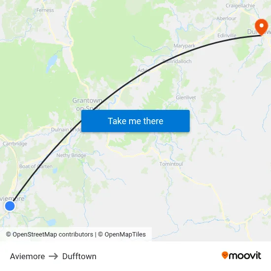 Aviemore to Dufftown map