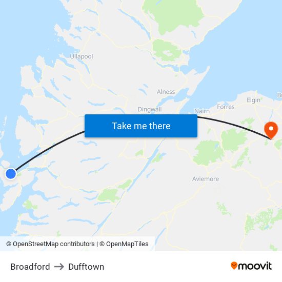 Broadford to Dufftown map