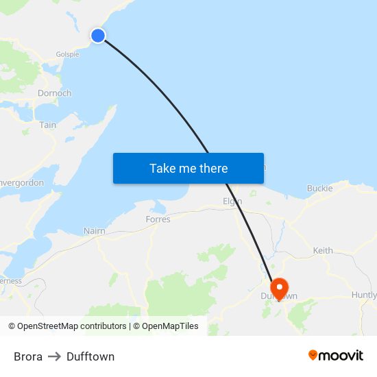 Brora to Dufftown map