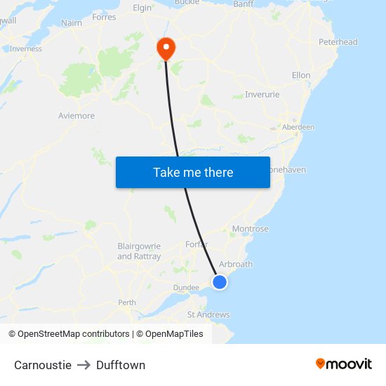 Carnoustie to Dufftown map