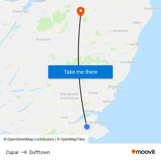 Cupar to Dufftown map