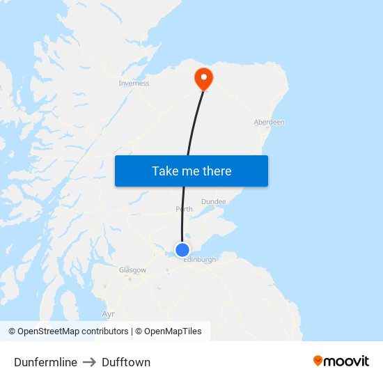 Dunfermline to Dufftown map