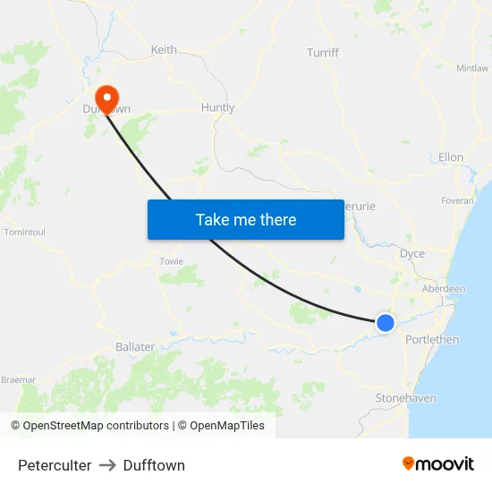 Peterculter to Dufftown map