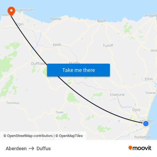 Aberdeen to Duffus map