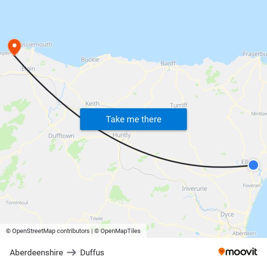 Aberdeenshire to Duffus map