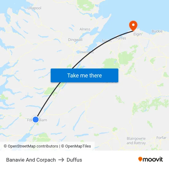 Banavie And Corpach to Duffus map