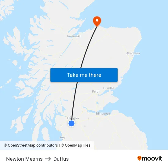 Newton Mearns to Duffus map