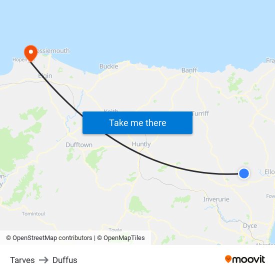 Tarves to Duffus map