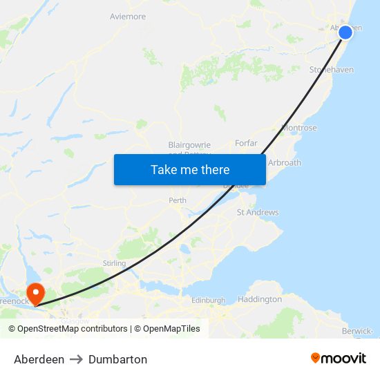 Aberdeen to Dumbarton map
