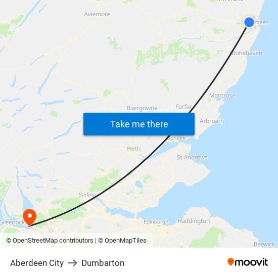 Aberdeen City to Dumbarton map