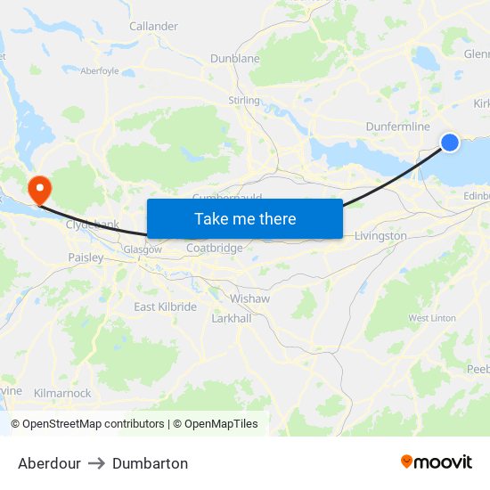 Aberdour to Dumbarton map