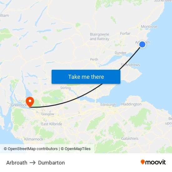 Arbroath to Dumbarton map