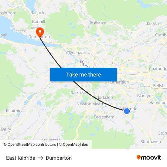 East Kilbride to Dumbarton map