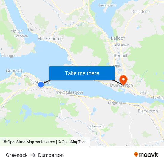 Greenock to Dumbarton map