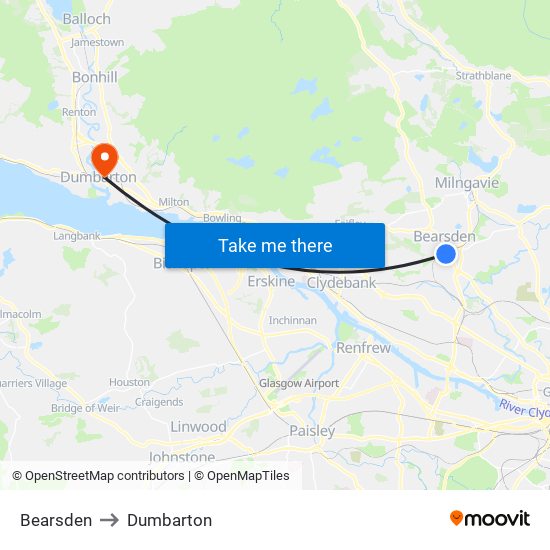 Bearsden to Dumbarton map