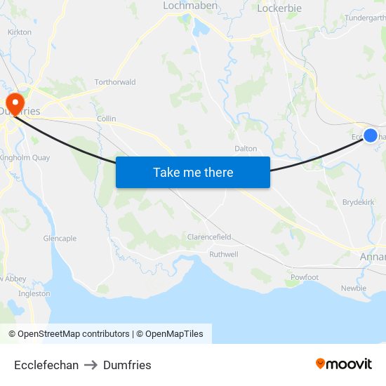 Ecclefechan to Dumfries map