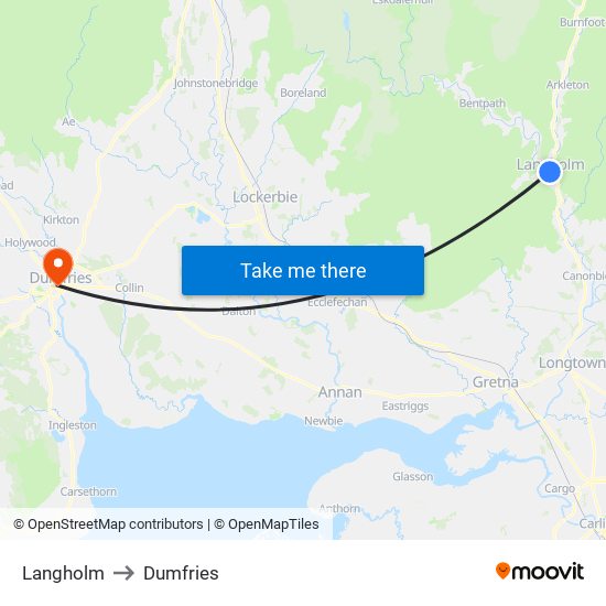 Langholm to Dumfries map