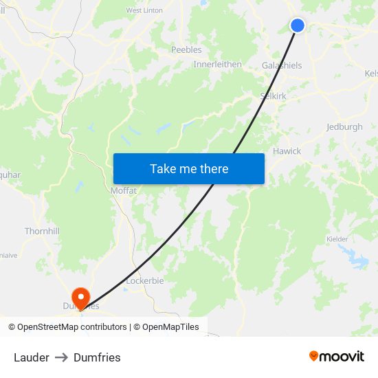 Lauder to Dumfries map