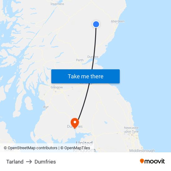 Tarland to Dumfries map