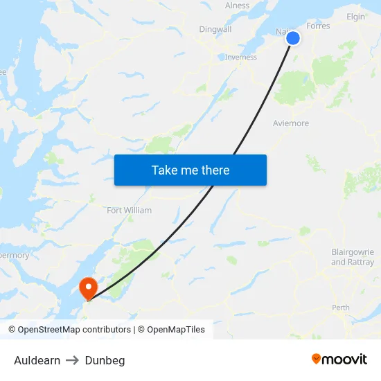 Auldearn to Dunbeg map