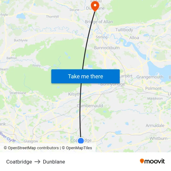 Coatbridge to Dunblane map