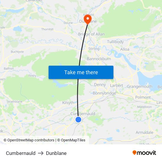 Cumbernauld to Dunblane map