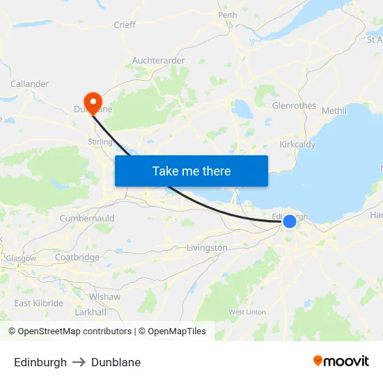 Edinburgh to Dunblane map