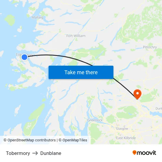 Tobermory to Dunblane map