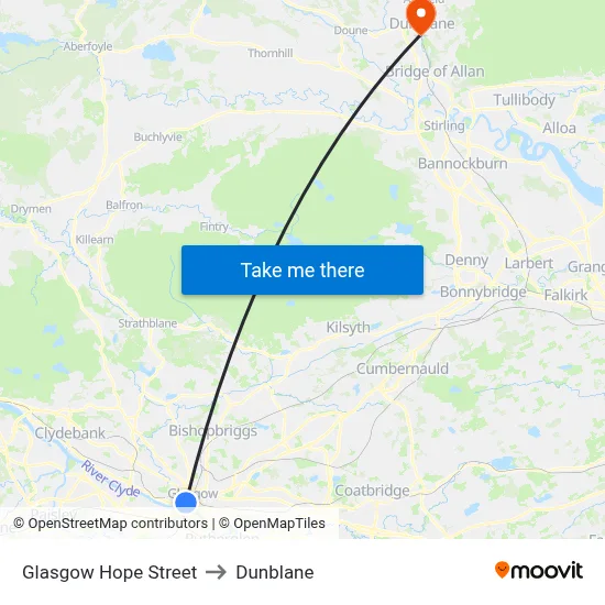 Glasgow Hope Street to Dunblane map