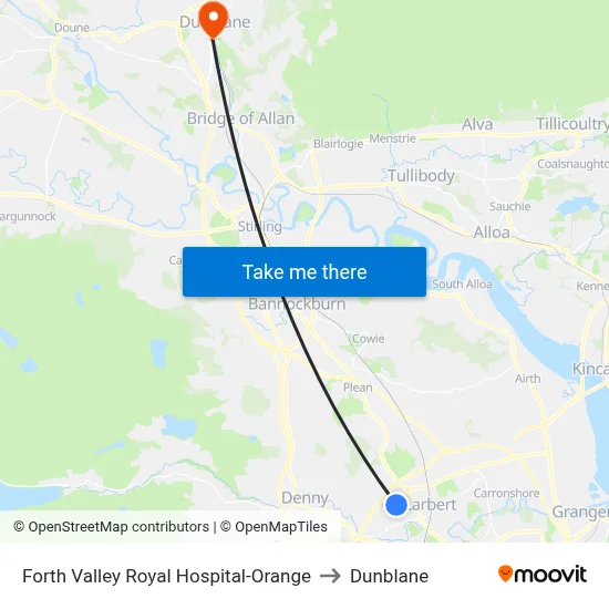 Forth Valley Royal Hospital-Orange to Dunblane map