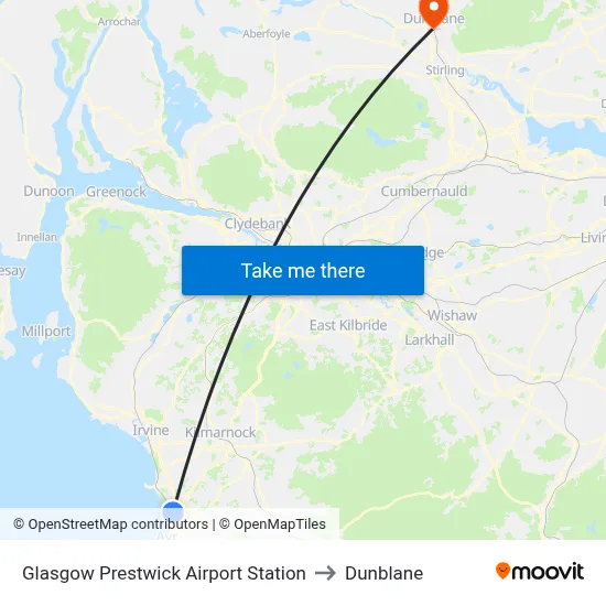 Glasgow Prestwick Airport Station to Dunblane map