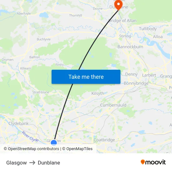 Glasgow to Dunblane map