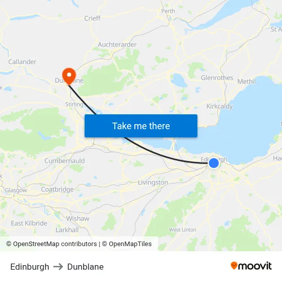 Edinburgh to Dunblane map