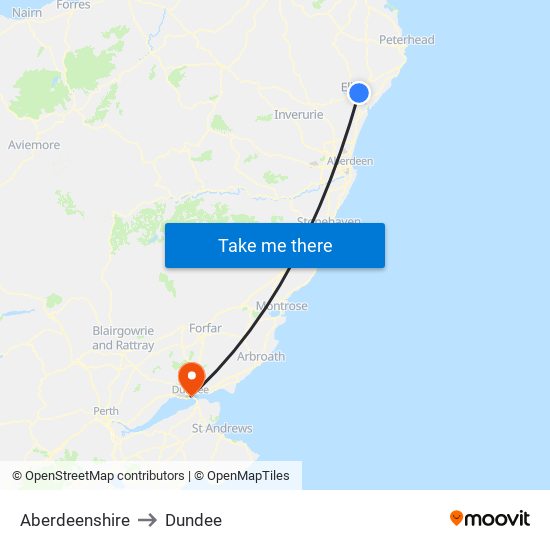 Aberdeenshire to Dundee map