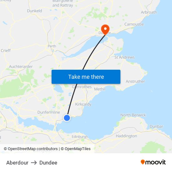 Aberdour to Dundee map