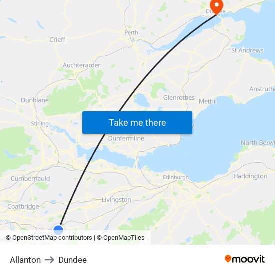 Allanton to Dundee map