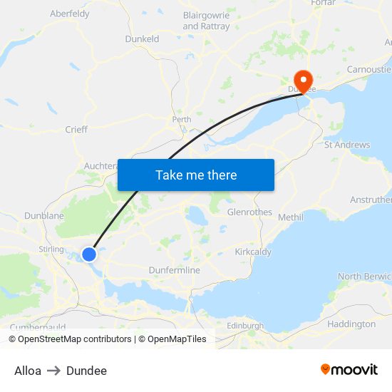 Alloa to Dundee map