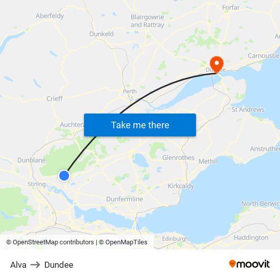 Alva to Dundee map