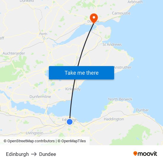 Edinburgh to Dundee map