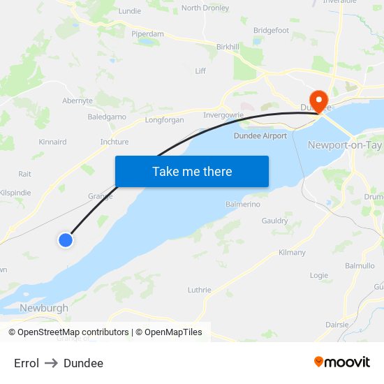 Errol to Dundee map