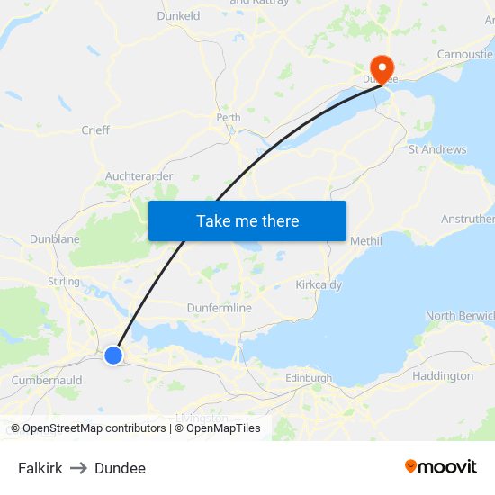 Falkirk to Dundee map
