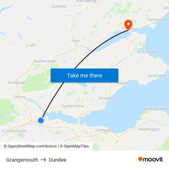 Grangemouth to Dundee map