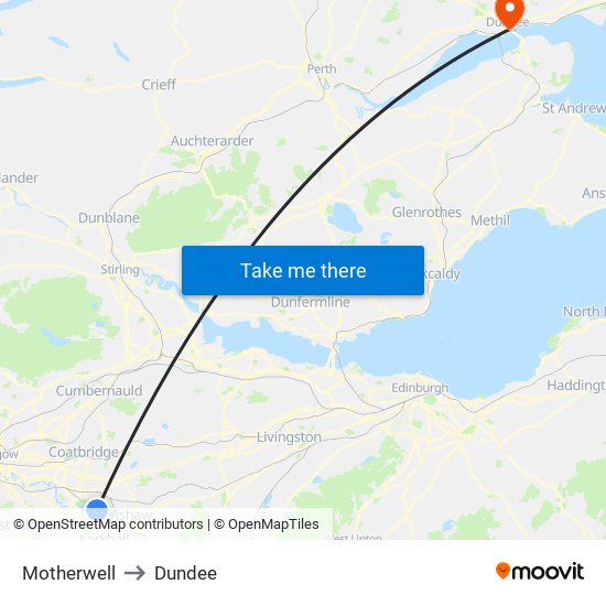 Motherwell to Dundee map