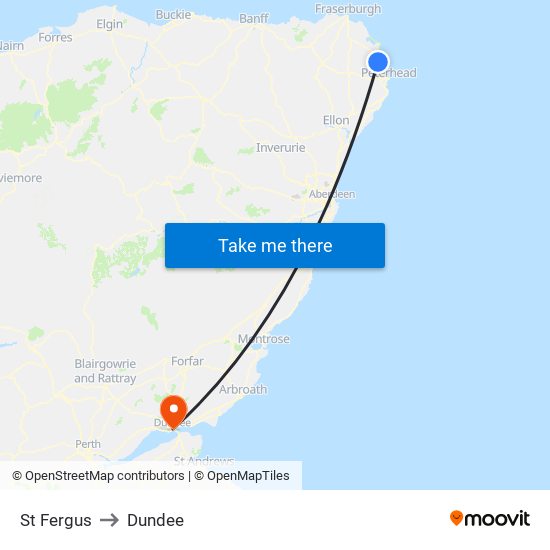 St Fergus to Dundee map