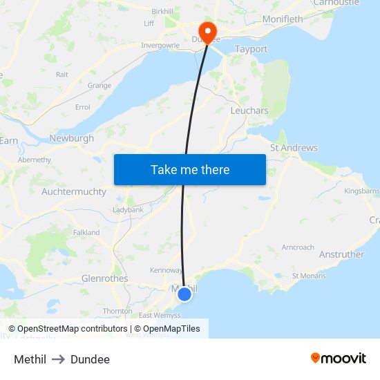 Methil to Dundee map